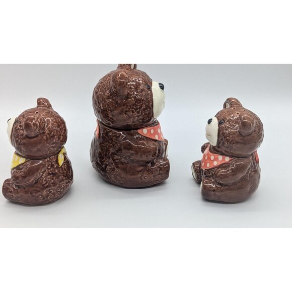Otagiri Bears Salt and Pepper Shakers and Big Bear Sugar or Jam Jar Container - Picture 2 of 10
